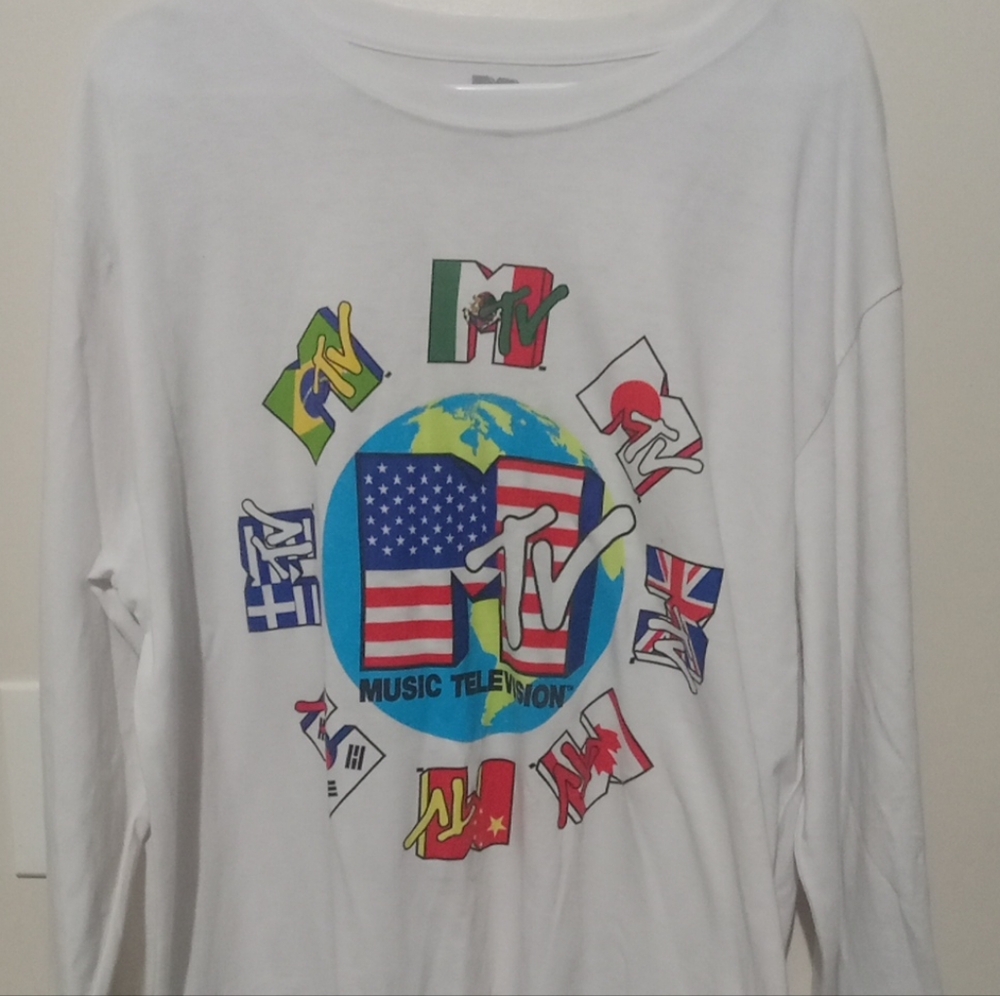 MTV White Logo Tee men size XL Vintage